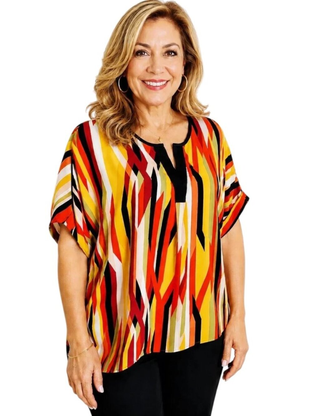 Gibson Latimer Multicolor Striped High-Low Blouse, Size Large